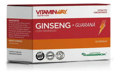 Ginseng + Guaraná - 60 Cápsulas Vitaminway - Energizante Sabor Sin Sabor