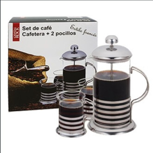 Set Cafetera 350ml + 2 Jarros 200ml Base Acero Crystal Rock