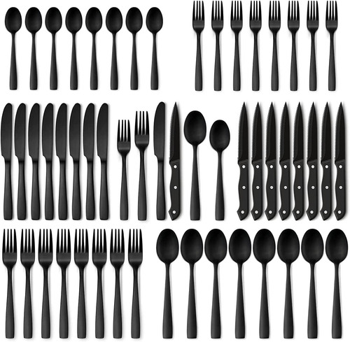 Juego De Cubiertos Hiware De 48 Piezas, Acero Inox, Negro