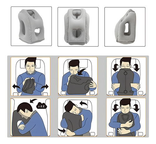 Almohada De Viaje Inflable Para Descansar El Cuello Gris Liso