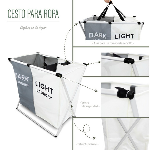 Cesto Para Ropa Sucia Plegable 2 Separaciones Lavandería