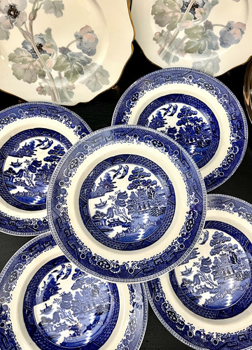 6 Platos Hondos Loza Solian Ware England Blue Willow C1940 Azul Willow (Usado)