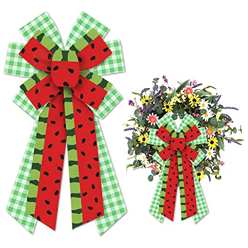 Large Summer Watermelon Bows For Wreath, Red Green Wate...