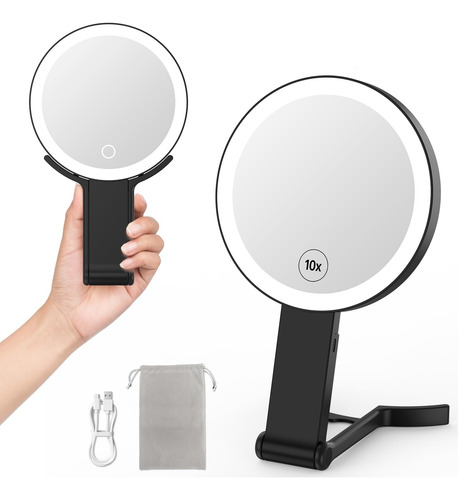 Espejo De Aumento Portátil Con Luz, Espejo De Maquillaje De