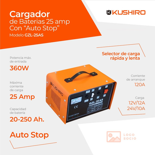Cargador De Baterias 25a Autostop Kushiro Gzl-25as