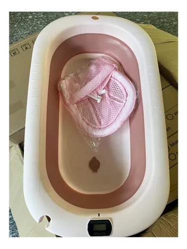 Tina Bañera Plegable Bebé Con Termómetro + Malla Color Rosa