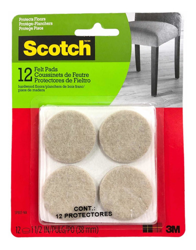 Kit 12x Protectores Fieltro 38mm Scotch Para Pisos De Madera