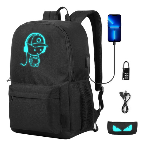 Anime - Mochila Luminosa Con Puerto De Carga Usb, Bloqueo An