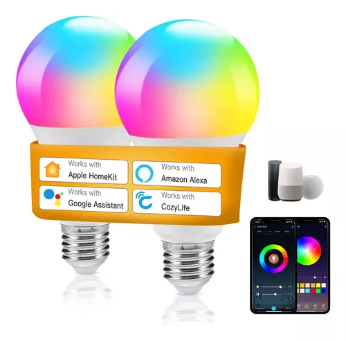 Bombillas inteligentes que cambian de color que funcionan con Alexa y  Google Assistant, WiFi de 2.4 GHz y sincronización de música Bluetooth