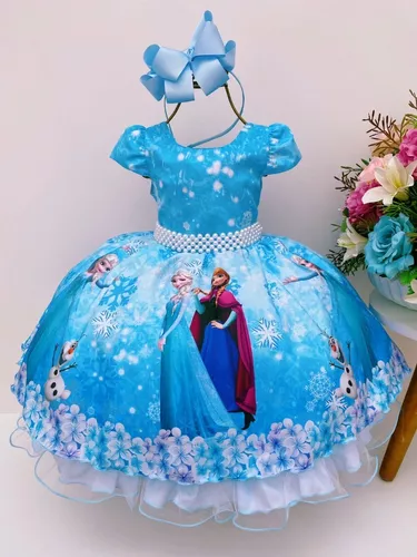 Vestido Infantil Cinderela Azul Brilho Festas Princesa