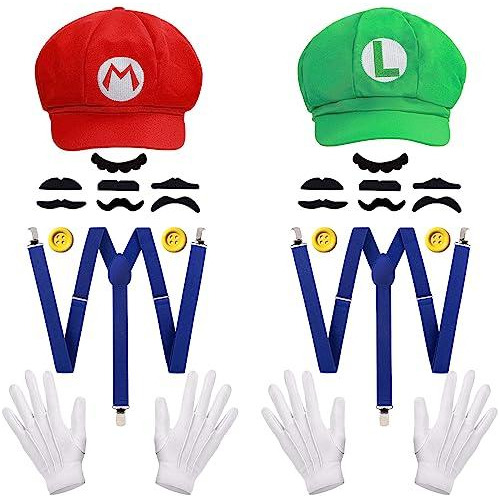 Set Gorras Super Bros Mario / Luigi Unisex Con Accesorios