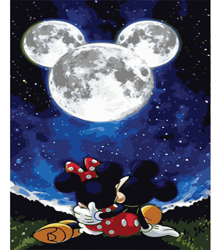 Kit De Pintura Diy, Mickey En La Luna, Pintura Óleo Digital