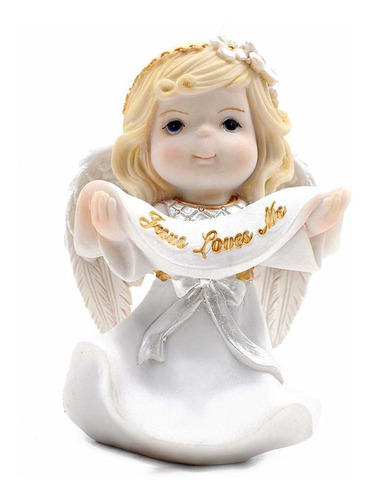 Angel De Nia De Resina Sosteniendo Pancarta Jesus Me Ama