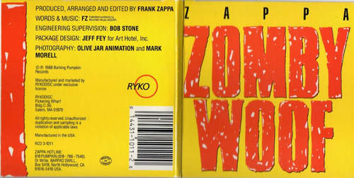 Frank Zappa Zomby Woof Mini Cd 3 Inch 2 Tracks Usa 1988