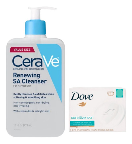 Cerave Renewing Sa Cleanser Limpiador Facial 473ml + Dove