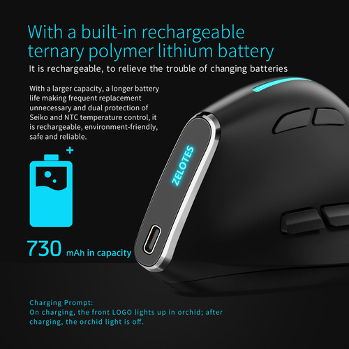 Mouse Vertical Completo Indicador Óptico Zelotes 8 Game 2,4