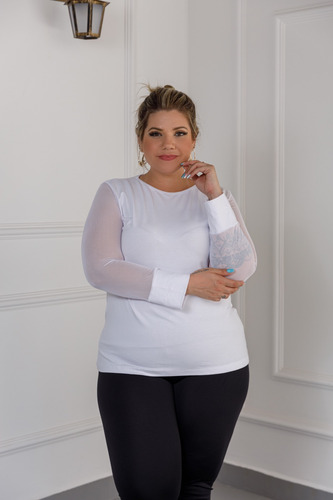 Blusa Manga Longa Tule Plus Size Mazal