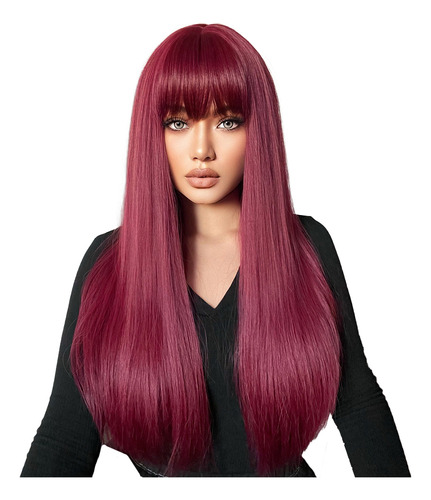 Wigs Wigs, 26 Pulgadas, Color Humano Y Negro, Largo Con Pelu