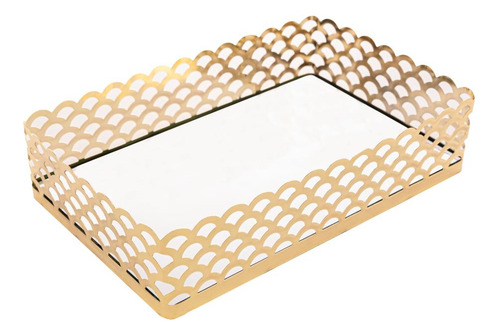 Bandeja Lyor Arles De Metal Com Espelho Dourada 21cm X 13cm
