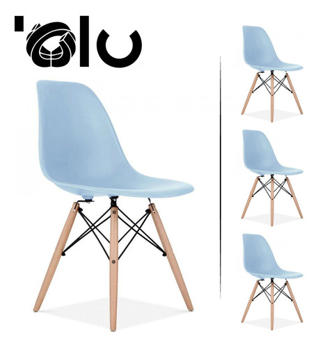 Sillas Eames Kit 4pz Para Cocina Minimalista Moderna Olu Color de la estructura de la silla Madera Color del asiento Azul Diseño de la tela Polopropileno
