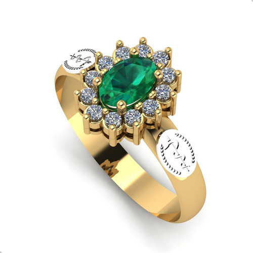 Anel De Formatura Oval Ouro 18k Esmeralda Natural E Emblemas