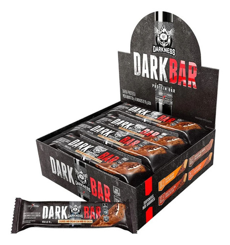 Suplemento em barra Darkness  Dark Bar Dark Bar carboidratos Dark Bar sabor  cookies and cream em caixa de 720g 8 un