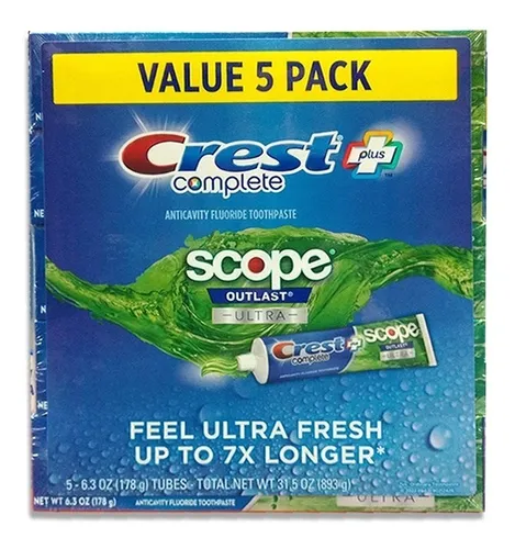5 Crema Dental Crest Plus Scope X 178g