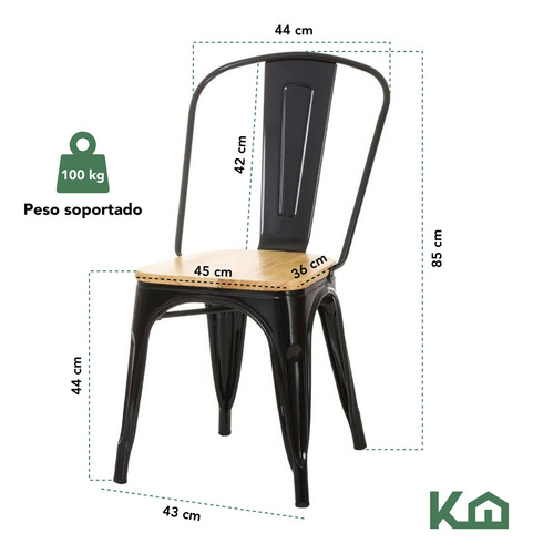 Silla Tolix Negro Mate Con Asiento De Madera Estructura Metálica Minimalista Exterior Interior Comoda Ergonomica Resistente Kingshouse