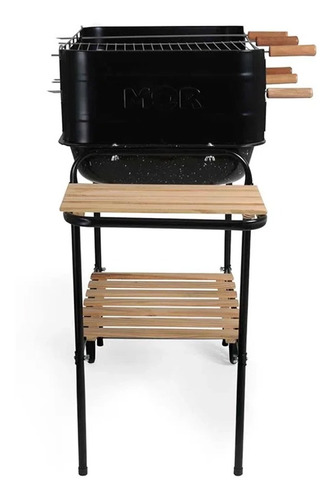 Parrillero Parrilla Portátil Mor Jardín Rodeio A Carbon. Movil Con Ruedas, Mesas Auxiliares Y Accesorios