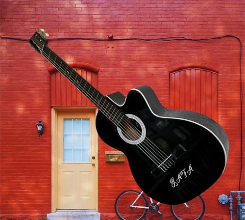 Guitarra Acústica Negra Para Adulto+forro+método+personaliza