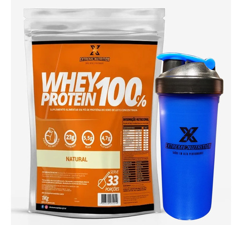 Imagem 1 de 1 de Kit Whey Protein Natural 1kg Mais Coqueteleira Azul 700ml