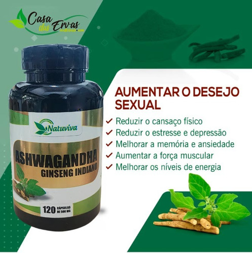 Kit C/2 Potes De Ashwaga 240 Cápsulas - Indiano A Verdadeira Sem Sabor