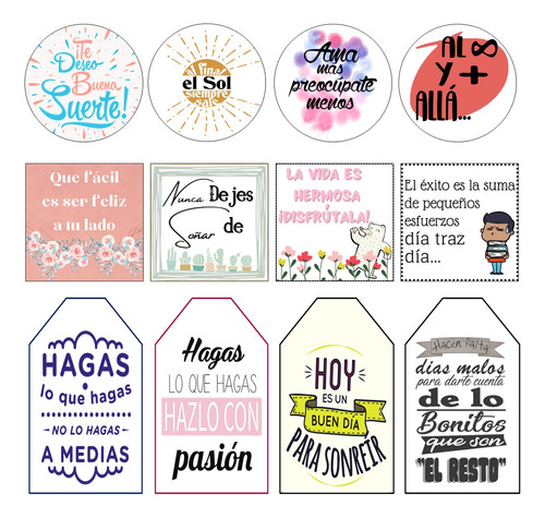 Kit Imprimible 02 Frases Color Stikers Tag Topper Emprender