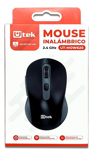 Mouse Inalambrico Negro 2.4ghz 6 Botones Utek Ut-mow620