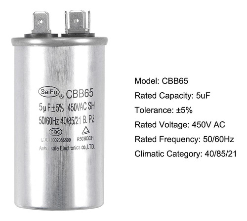 Uxcell Run Capacitor Round Cbb65 5uf 5mfd 450v Ac 40/85/21 C