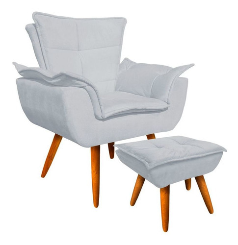 Poltrona Opala Com Puff Opala Suede D'rossi Cor Cinza