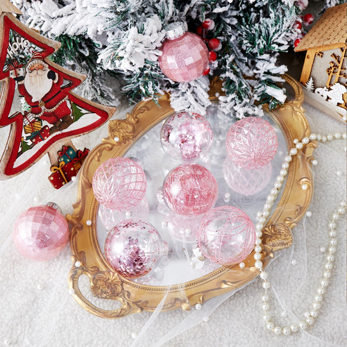 Adornos Bolas Navidad 30 Unidades Plástico Transparente Rosa
