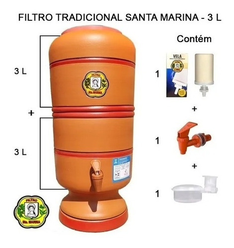 Filtro De Barro 3lt Total 6lt + Vela+torneira+boia Cor Natural
