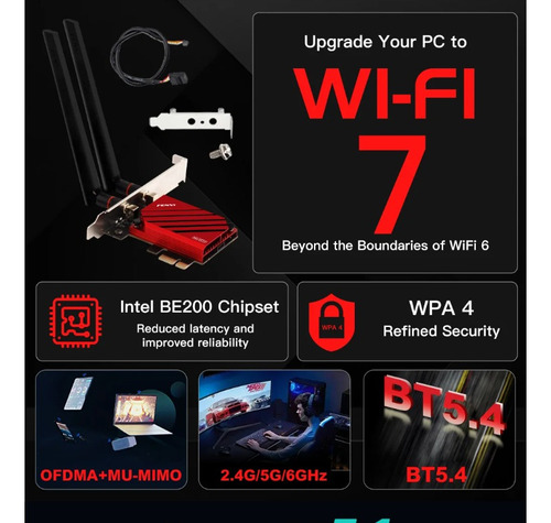 Fenvi Tarjeta De Red Wifi 7 2,4g/5g/6ghz Be200pro