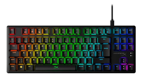 Teclado gamer HyperX Alloy Origins Core QWERTY Red- Linear inglés US color negro con luz RGB