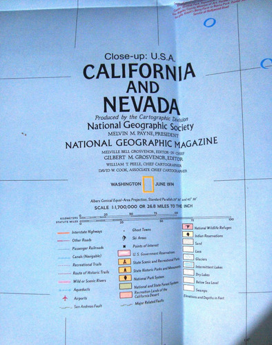 Mapa Nat Geo Usa California Y Nevada Estados Unidos 1977