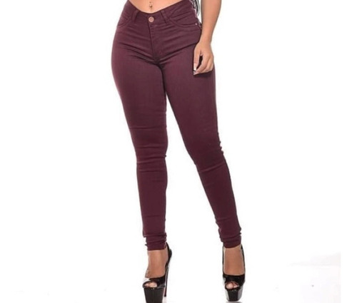 Imagem 6 de 7 de Calça Jeans Feminina Vinho Bordô Marsala Cintura Alta Linda