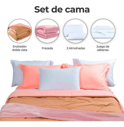 Edredón Matrimonial Spring Air + Almohada + Sabana + Frazada Color Rosa