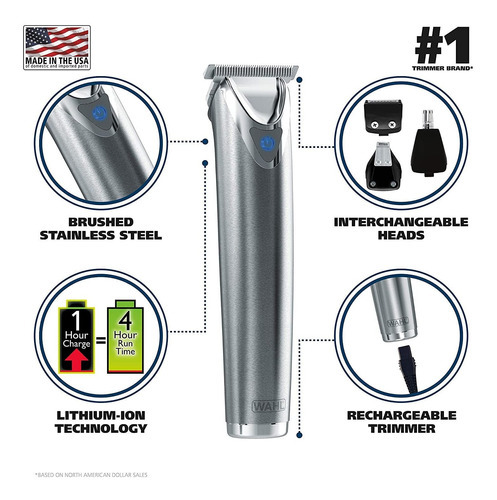 Wahl, Afeitadora De Acero Inoxidable, Ion Litio, 9818