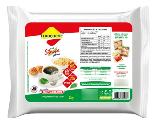 comprar Adoçante Lowçucar Plus Com Stévia Forno E Fogão Refil 1kg