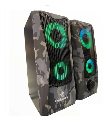 Caixa De Som Pc Gamer Subwoofer Camuflada Rgb 12w Premium Cor Cinza