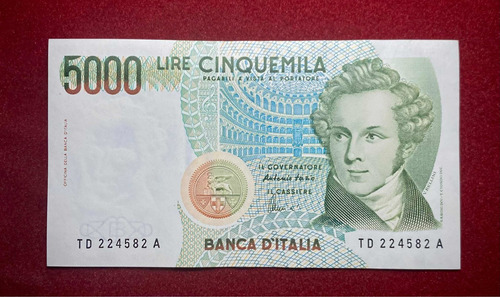 Billete 5000 Liras Italia 1996 Pick 111 C Bellini