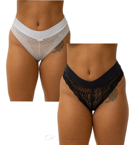 Kit 2 Calcinha Feminina Fio Duplo Poliamida E Renda Conforto