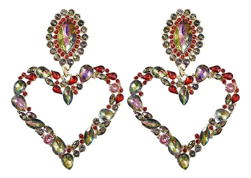 Aretes Grandes Cristal Con Diamantes Corazon Con Clase Diseñ