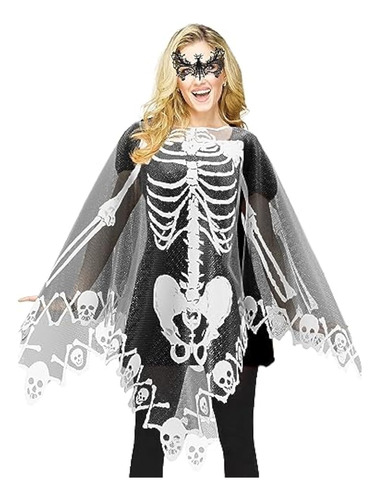 Poncho De Esqueleto De Halloween Para Mujer,